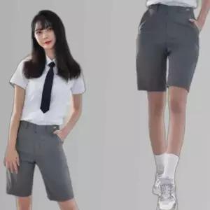 교복몰 (허리조절) 스판 연그레이 교복 반바지(여자)