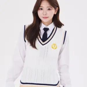 남녀공용 꽈배기 골드자수 브이넥 교복조끼(2color)