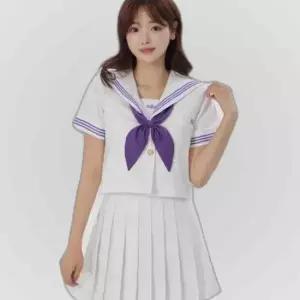 교복몰 화이트퍼플 복고 유니폼 세라복 반팔 교복세트