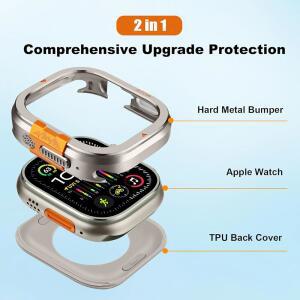 APPLE WATCH ULTRA 3/2/1 케이스 49MM와 호환되는 있는 위한 49MM를 SUPART 범퍼, 메탈 후면 견고한 IN-1 보호대가 2 IWATCH 티타늄 커버,