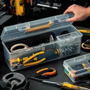 뚜껑이 있는 플라스틱 휴대용 도구 및 공예품 보관 상자 나사 못 DIY 용품 드라이버 비트에 한 정리함