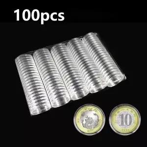100pcs 창고 번들 1646mm 투명 플라스틱 동전 홀더 디스플레이 캡슐 컬렉션 케이스 라운드 링 보호 상자