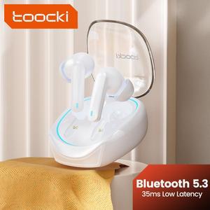 Toocki TWS 무선 헤드폰 Bluetooth 5.3 LED Dislpaly 35ms 게임용 낮은 대기 시간 이어폰 방수 헤드셋 투명