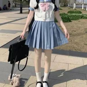 스카이블루 반팔 블라우스 핑크타이 마린 세라복 교복