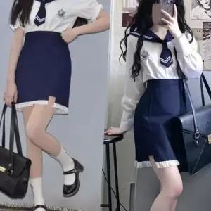 더블라인 네이비 마린 레이스 세라복 프레피룩 교복