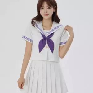 화이트퍼플 복고 유니폼 세라복 반팔 교복세트 학생복