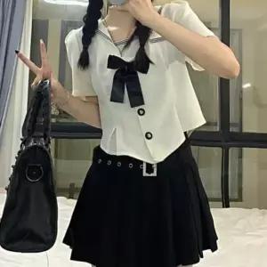 아이보리 퍼프절개 반팔 버클치마 세라복 교복세트