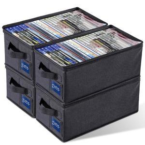 투명 창이 있는 CCidea 4팩 DVD 보관함, 지퍼 잠금 기능이 있는 DVD 케이스 정리함, DVD용 접이식 스태커블 미디어 보관함, 블루레이, 비디오 게임 - 27개 이상의 표준 케이스 15.75인치 x 8.1인치 x 6.3인치