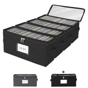 컴포트키퍼 4팩 패브릭 CD 보관함, 투명 PVC 뚜껑, 35개의 표준 CD 케이스 보관, 먼지 보호용 지퍼 잠금, 음악 컬렉션용 휴대용 CD 정리함, 블랙