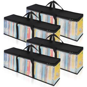 CCidea DVD 보관 가방(4개 세트) DVD용 손잡이가 있는 투명 PVC 미디어 홀더 케이스 / CD / VHS 박스 / 블루 레이 디스크 / 영화 케이스 / 비디오 게임 디스크 - 각 가방은 최대 40개의 DVD를 보관할 수 있습니다