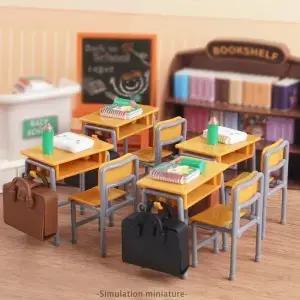 미니 교실 인형 집 책상 의자 칠판 소형 학교 Playset 가구 액세서리 모델 장식 선물