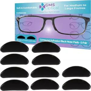 안경용 GMS 광학 접착 실리콘 코 패드 두께 2.5mm 대형 선글라스 및 미끄럼 방지 그립 5쌍 블랙
