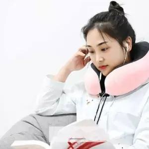 압축백포함 메모리폼 U모양 목베개 핑크