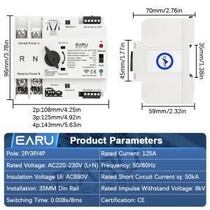 eWeLink WiFi 스마트 원격 제어 2/3/4P 125A AC 230V ATS 이중 전원 자동 전환 전기 선택 스위치 무정전