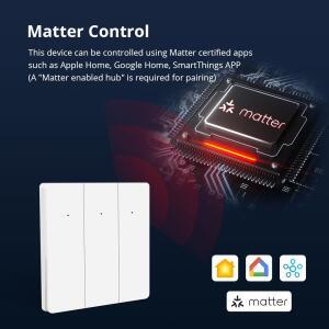 Zemismart Matter WiFi EU 1 2 3 갱 스마트 벽 조명 스위치 중립은 큰 버튼과 함께 필요 SmartThings App