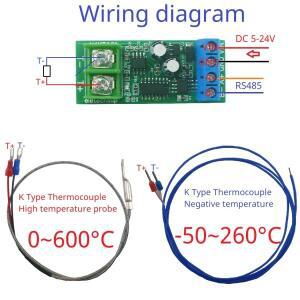 [호환품]광범위 아날로그 온도 측정 보드 Modbus Rtu K-Type to RS485 열전대-디지털 변환기 모듈 200-1350