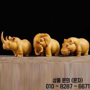 나무 조각 동물 자동차 장식품   수제 코뿔소 하마 코끼리 피규어 독특한 대시보드 및 아이디어 1/3개 세트