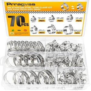 PRAGVSS 70PCS 키트 기어 304 모음 스틸 세트 클램프 스테인리스 호스 조절식