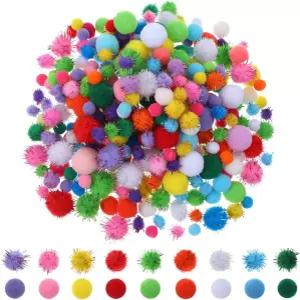JJUNW 360Pcs 글리터 폼폼 틴셀 부드러운 플러피 퍼지 퍼프볼 DIY 아트 공예 프로젝트 홈 데코레이션 여름