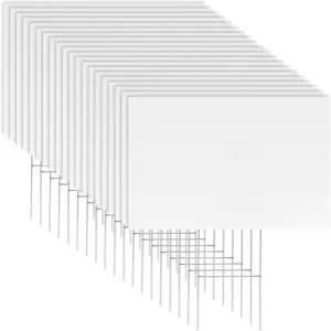 20 팩 18 x 24 인치 생일을 위한 금속 말뚝이 있는 대형 흰색 골판지 플라스틱 야드 표지판 부동산 차고