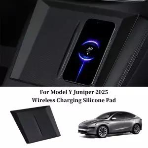 Tesla Model Y Juniper 센터 콘솔 무선 충전 실리콘 매트 자동차 전화 미끄럼 방지 보호대 패드 액세서리