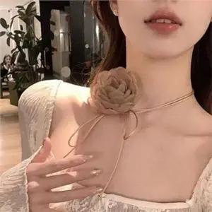 코사지 여성 플라워 초커 꽃잎 오간자 플라워 목걸이 주얼리 패션...