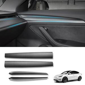 KKTR-CAR 대시보드 커버 랩 및 현관문 내부 팔걸이 패널 트림, Model 3 - y -2025와 호환, 성능에 적합하지 않음 매트로 탄소 섬유 패턴, 4pcs
