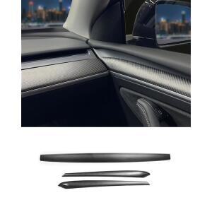 Model 3 ~ 및 Y 와 호환되는 KKTR-CAR 대시보드 커버 랩 현관문 내부 팔걸이 패널 트림 실제 탄소 섬유 3pcs