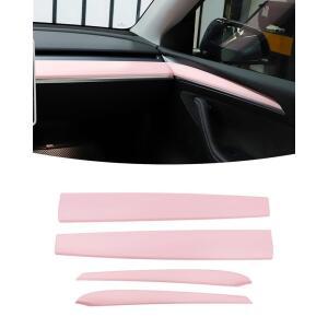 KKTR-CAR 대시보드 커버 랩 및 현관문 내부 팔걸이 패널 트림, Model 3 - y -2025와 호환, 성능에 적합하지 않음 핑크색, 4개