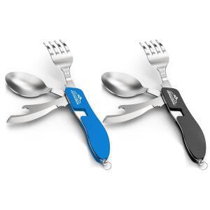 2PC 캠핑 스틸 나이프 휴대용 접이식 다용도 포크 식기 분리형 스테인리스 플랫웨어 스푼