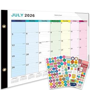 2026-2027 탁상용 달력 - 22인치 x 17인치, 18개월 달력 2026년 7월 - 2027년 12월, 일일 블록, 두꺼운 종이, 모서리 보호대가 있는 대형 월간 탁상용 달력 - 다채로운 색상 (스티커 3개 포함)