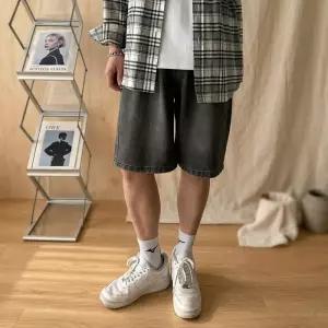 [옷자락]남성 여름 와이드 투턱 청반바지 뒷밴딩 워싱팬츠