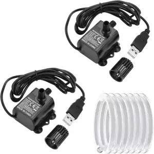 2M 66피트 투명 튜브가 장착된 80GPH 5W USB 미니 워터 펌프 연못 분수 수족관 어항 조각상 수경 2개용