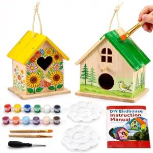 알루아비 2팩 DIY 새집 키트 페인트 브러시가 있는 들을 위한 두꺼운 나무 공예품 드라이버 를 예술품 및