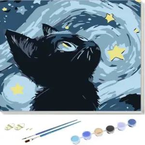 용 숫자 키트를 사용한 액자 고양이 페인트 캔버스 아크릴 및 브러시가 포함된 DIY 페인팅 세트 5-12세