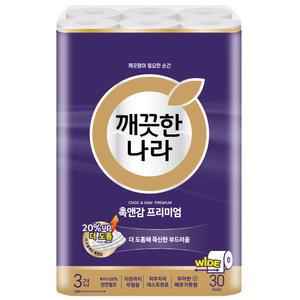 깨끗한나라 3겹 촉앤감 케어 와이드 화장지 30m 30롤 (광폭107mm)
