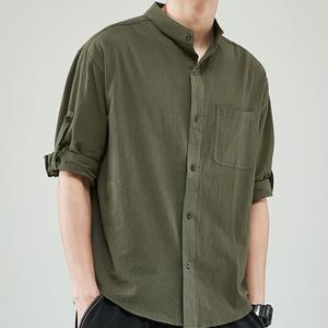 데일리 캐주얼 남성 여름 차이나 카라 린넨 7부 셔츠 남성티셔츠 여자맨투맨 티셔츠 라운드티 카라티