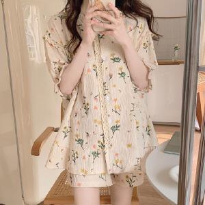 쉬블림로브 (반팔+반바지) 여성 홈웨어 플라워 패턴 잠옷 세트 GGWD0240