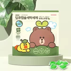 아이러브베베 라인프렌즈 캡슐세제 100개입 포레스트향 고농축 세탁세제 실내건조 드럼 일반겸용