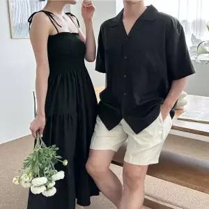 [하프클럽/]남녀 2컬러 커플 비치웨어 여름룩 셔츠남방 롱원피스