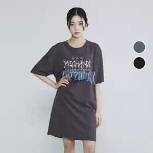 여성 20수 레터링 루즈핏 롱 반팔 티셔츠 B232TS660P
