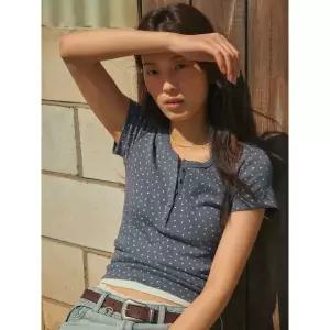 [후아유](김해점)Eyelet Henry Neck T-shirt WHRAG2532F