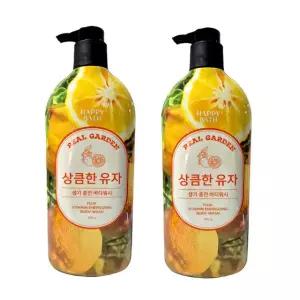 해피바스 리얼가든 상큼한 유자 바디워시 900gx2개 비타민 생기충전 대용량 샤워젤