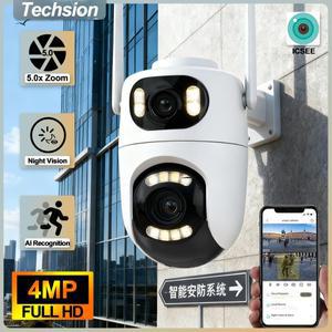 4MP HD 실외용 WiFi PTZ 감시 카메라 듀얼 렌즈 듀얼 스크린 AI 자동 추적 5배 줌 P2P 연결 ICSee 앱 호환