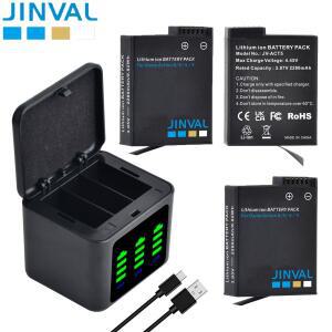 JINVAL 2280mAh 오스모 액션 6 프로 카메라 배터리 팩 + DJI 5 4 3용 고속 3중 충전 케이스