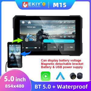 EKIY 5인치 오토바이 무선 카플레이 안드로이드 오토 스크린 모니터 USB 탈착식 GPS 내비게이션 전압 TPMS