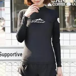 블랙 래쉬가드 여자 비치웨어 티셔츠 여성상의 래시 WFO5MUJ