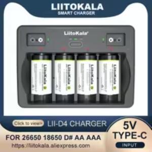 리토칼라 Lii-D4 4슬롯 D 26650 21700 AA C 3.7V 9V 리튬 니켈수소 스마트 배터리 충전기