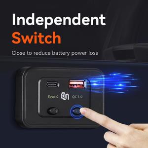 12/24V 차량용 고속 충전기 48W PD 타입-C QC3.0 USB 전원 어댑터 소켓 (보트, SUV, 버스, 트럭, 카라반,