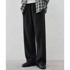 DRAW FIT 와이드 밴딩 슬릭 플리츠 팬츠 [BLACK]